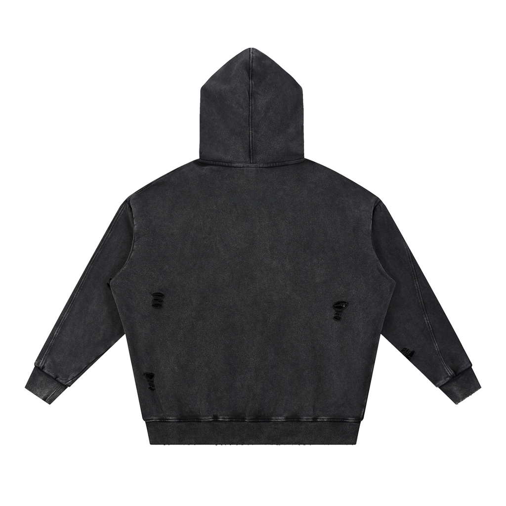 Noble Splendour Graphic Snow Washed Distressed Panel Pocket Hoodie