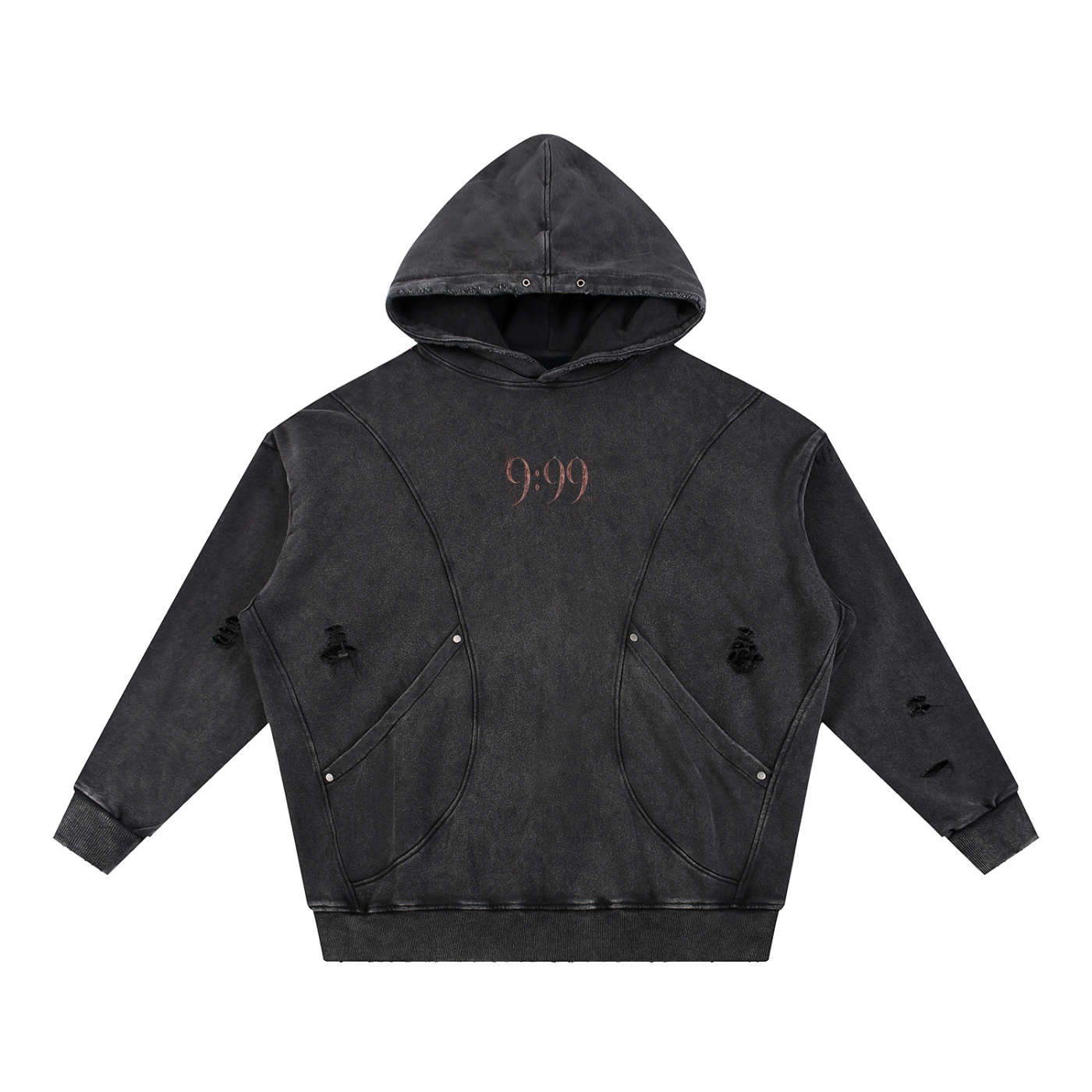 Noble Splendour Graphic Snow Washed Distressed Panel Pocket Hoodie