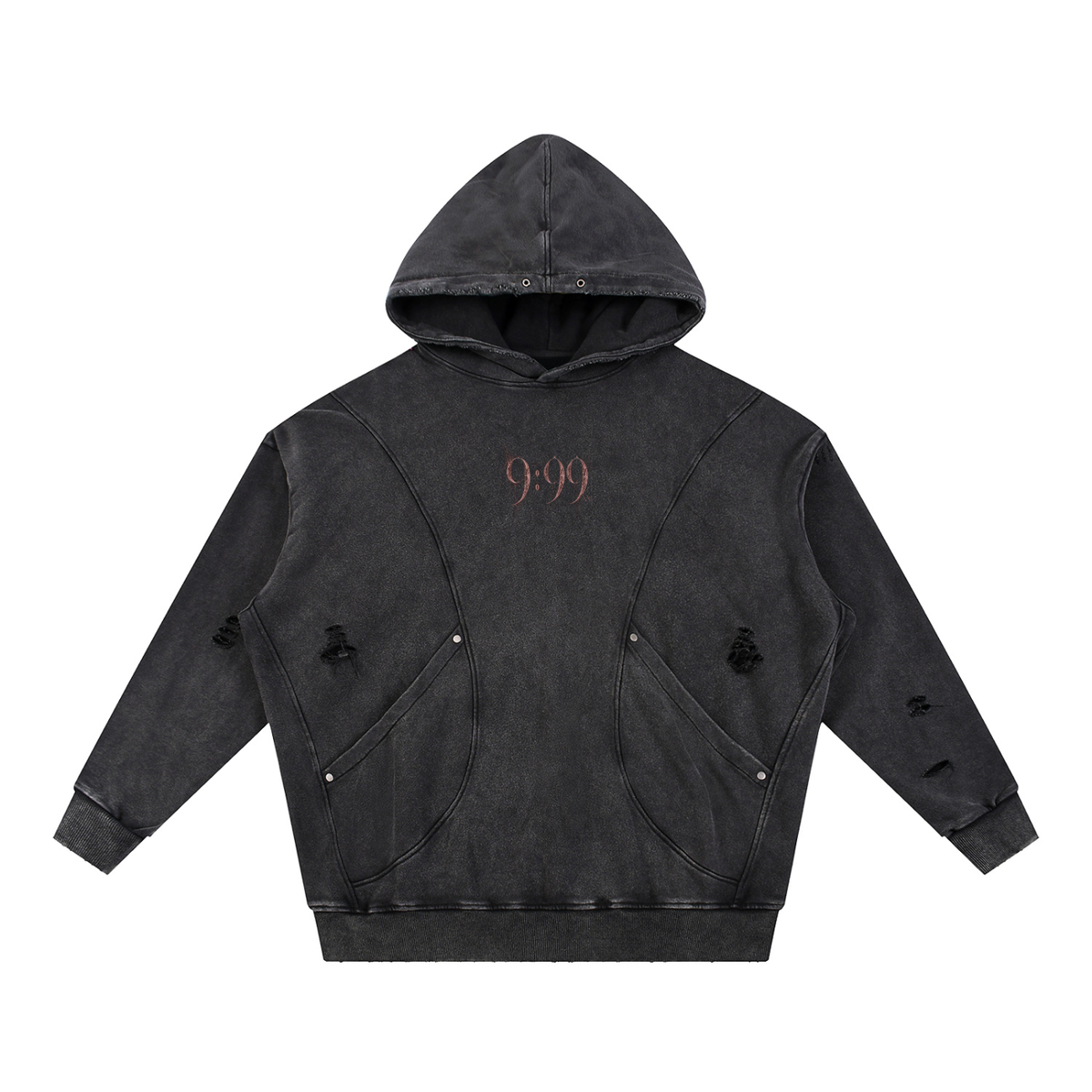 Noble Splendour Graphic Snow Washed Distressed Panel Pocket Hoodie