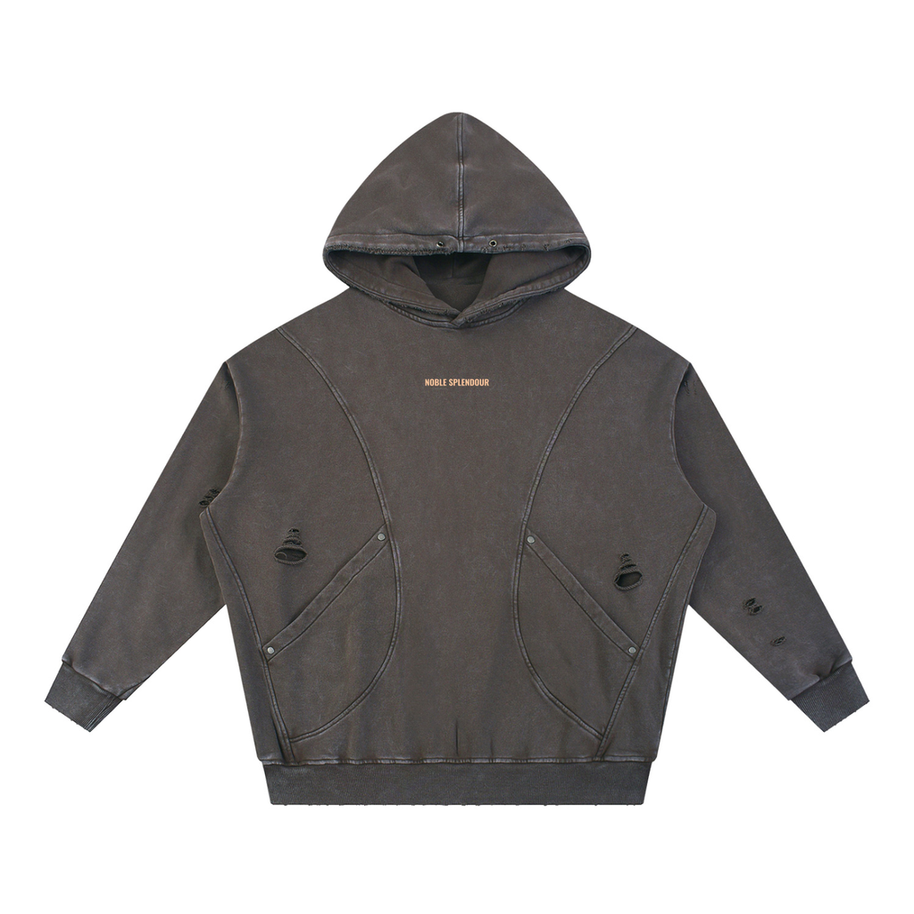 Noble Splendour Snow Washed Distressed Panel Pocket Hoodie
